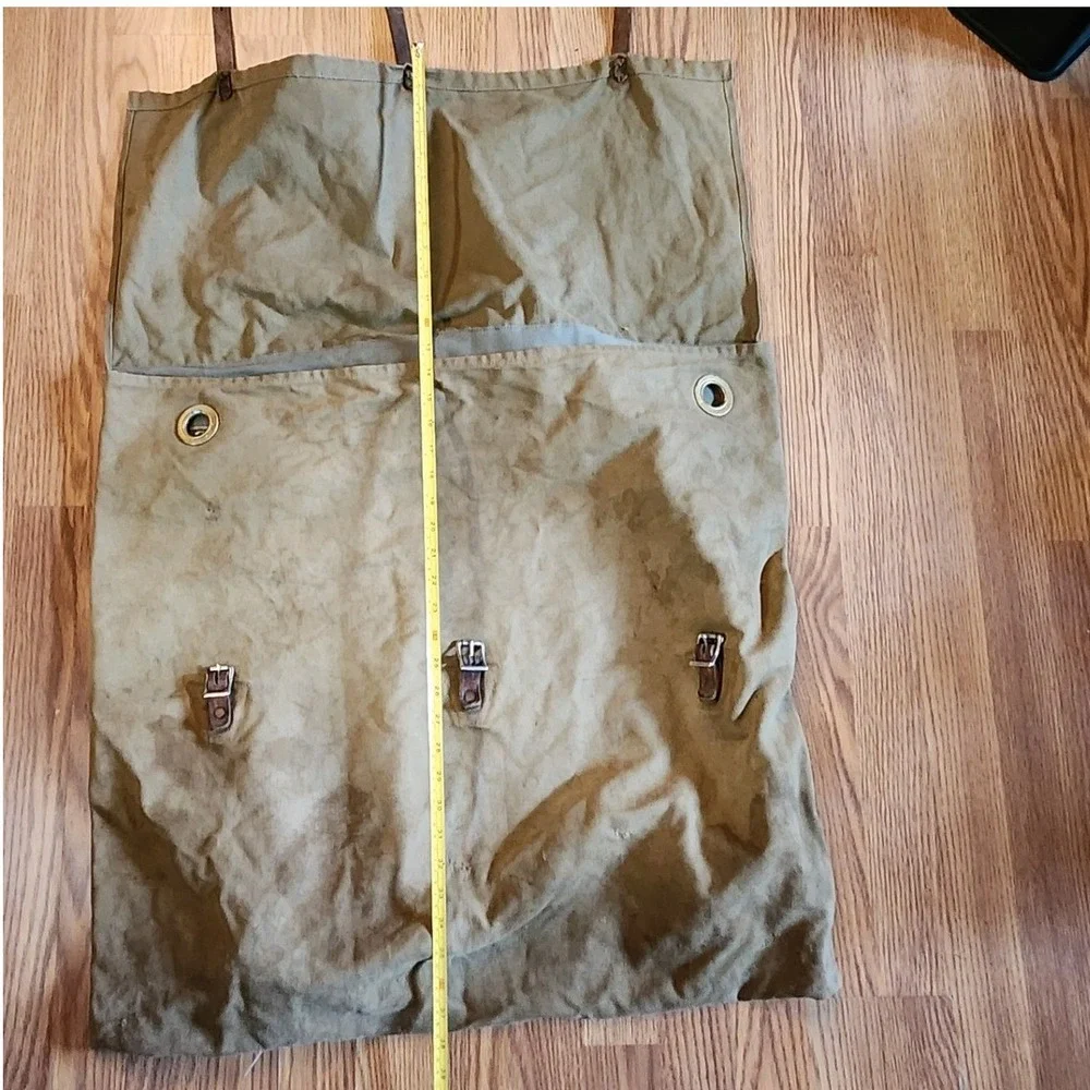 Duluth Monarch 3 Tan VTG 60's Canvas Leather Rucksack Backpack Military Gear Bag